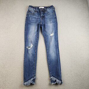 KanCan Jeans Womens 5/26 Blue Low Rise Ankle Skinny Distressed Denim Frayed